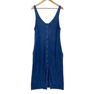 People of Leisure blue acid wash button midi tank dress